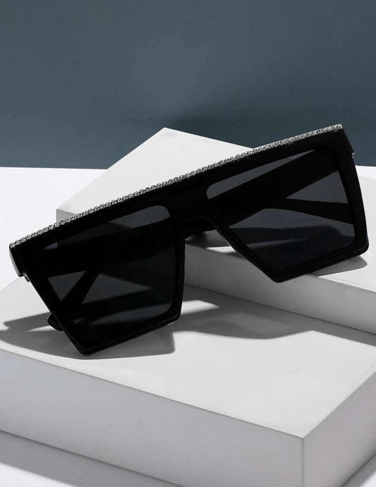 Jewel Flat Top Sunglasses  (Black)